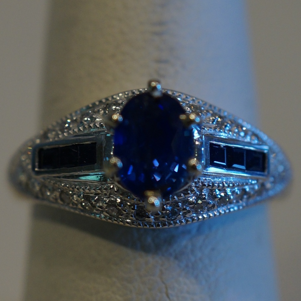 14KW Gold Genuine Blue Sapphire & Diamond Ring
